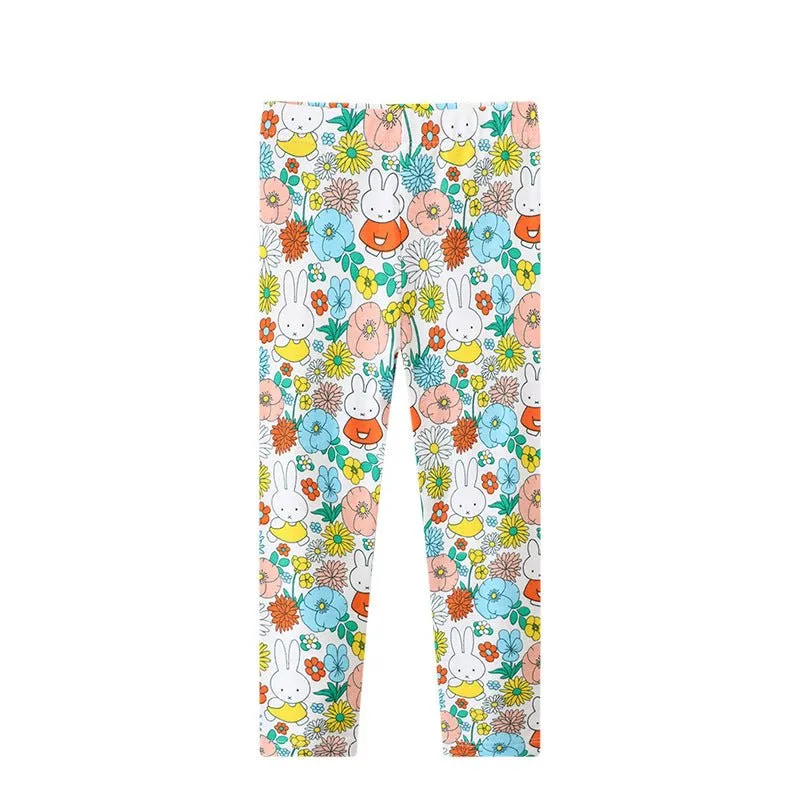 Toddler/Kid Girl's Bunny and Flowers Print Design Leggings