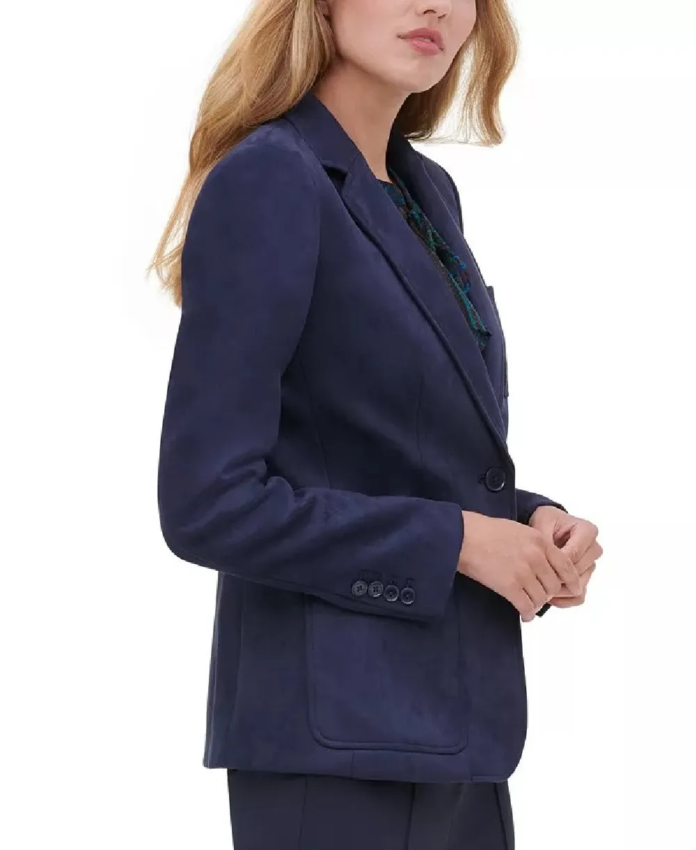 Tommy Hilfiger Women's Faux-Suede Blazer Navy Size 10