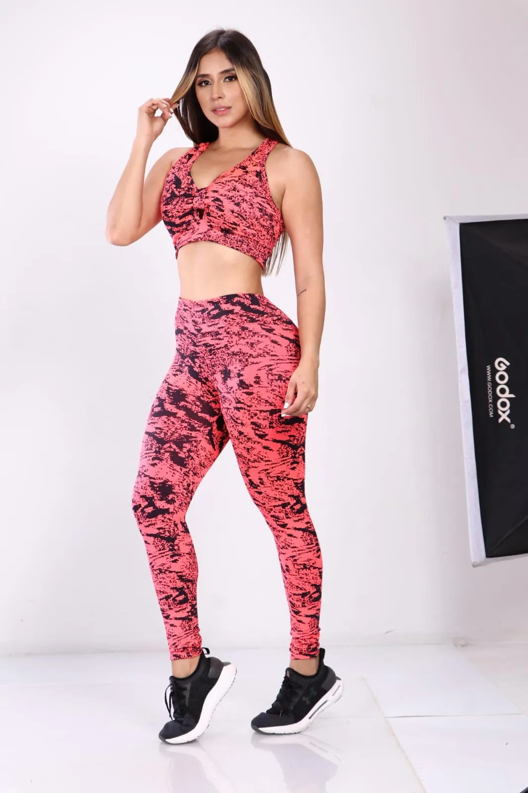 Two Piece Pink & Black Fusion Ab control Leggings set