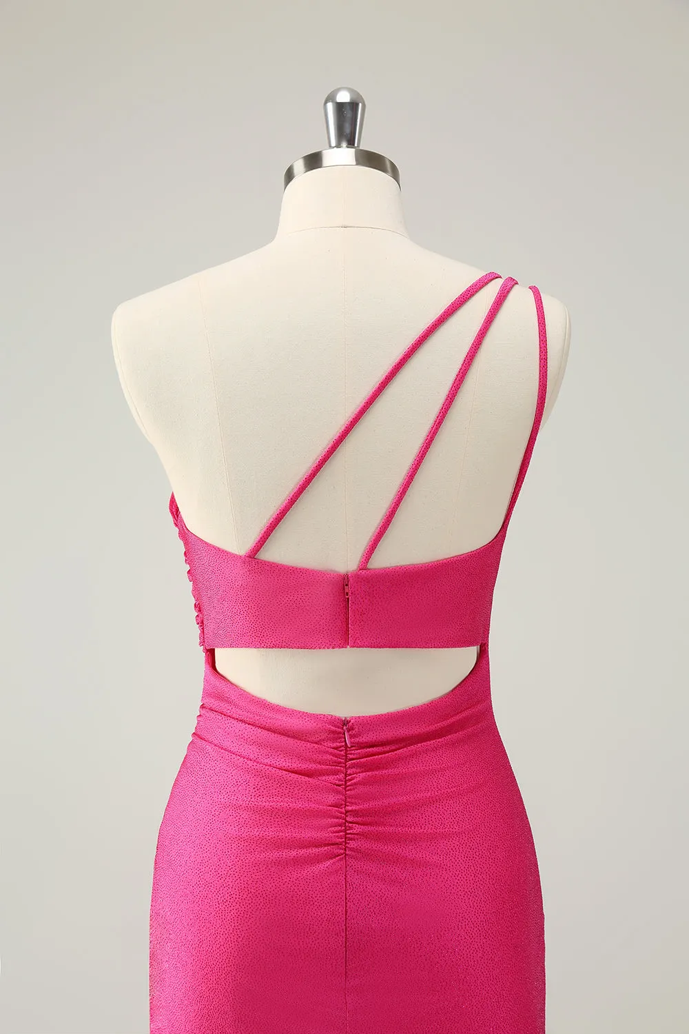 Unique Hot Pink One Shoulder Pleated Short Tight Homecoming Dress