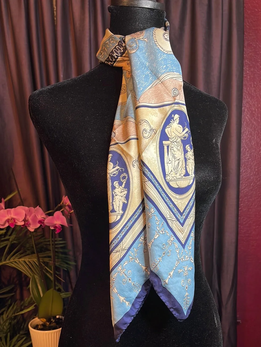 Vintage, 100% silk mother and child pink and blue scarf