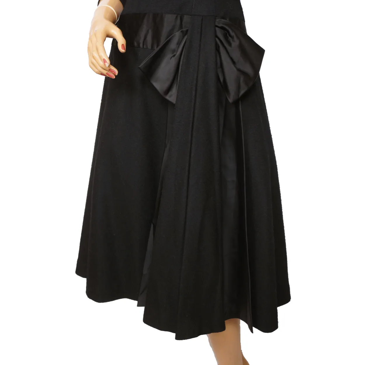 Vintage 50s Dress Black Wool and Satin Size M