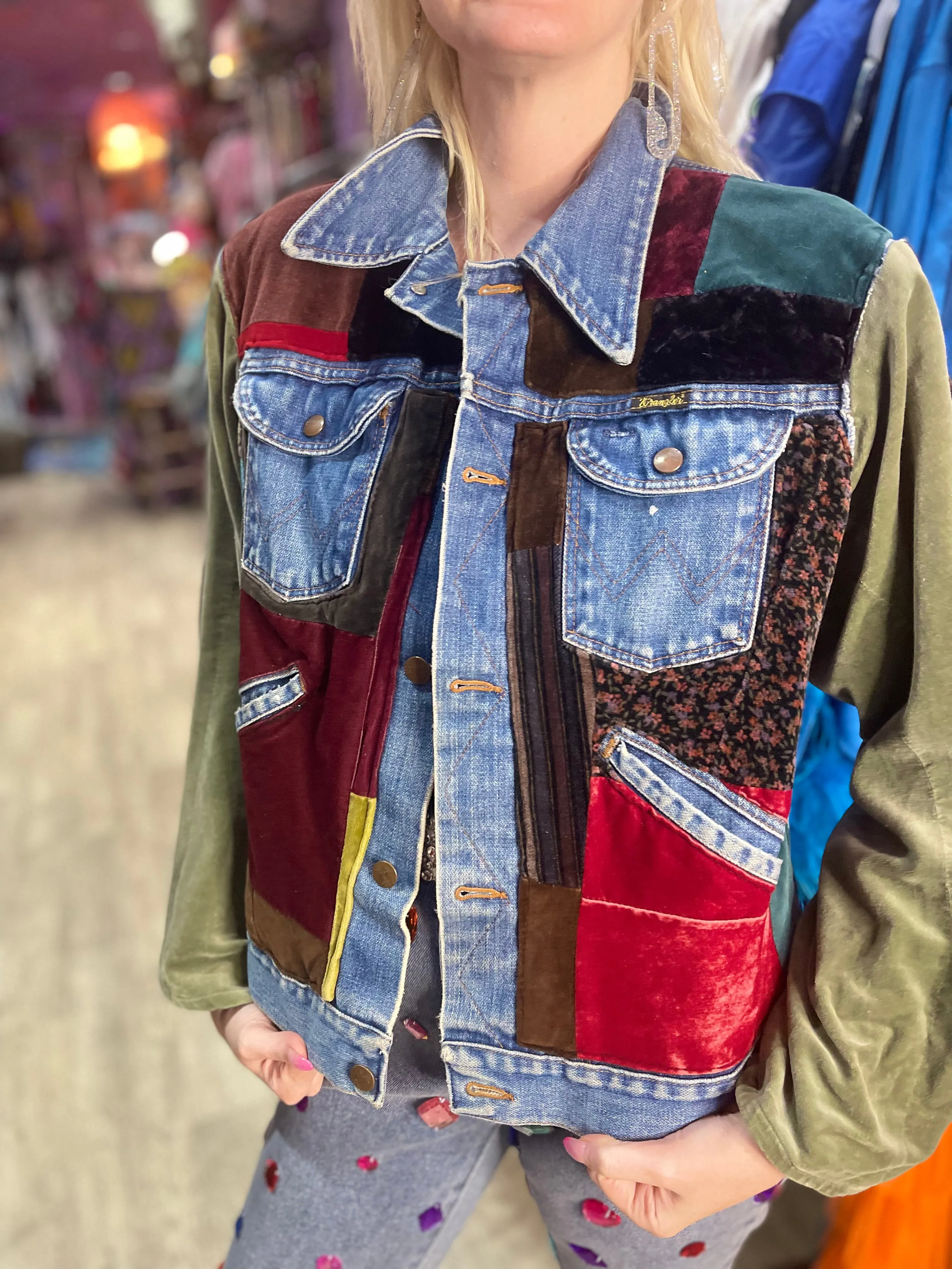 Vintage 90s Velvety Patches Jean Jacket