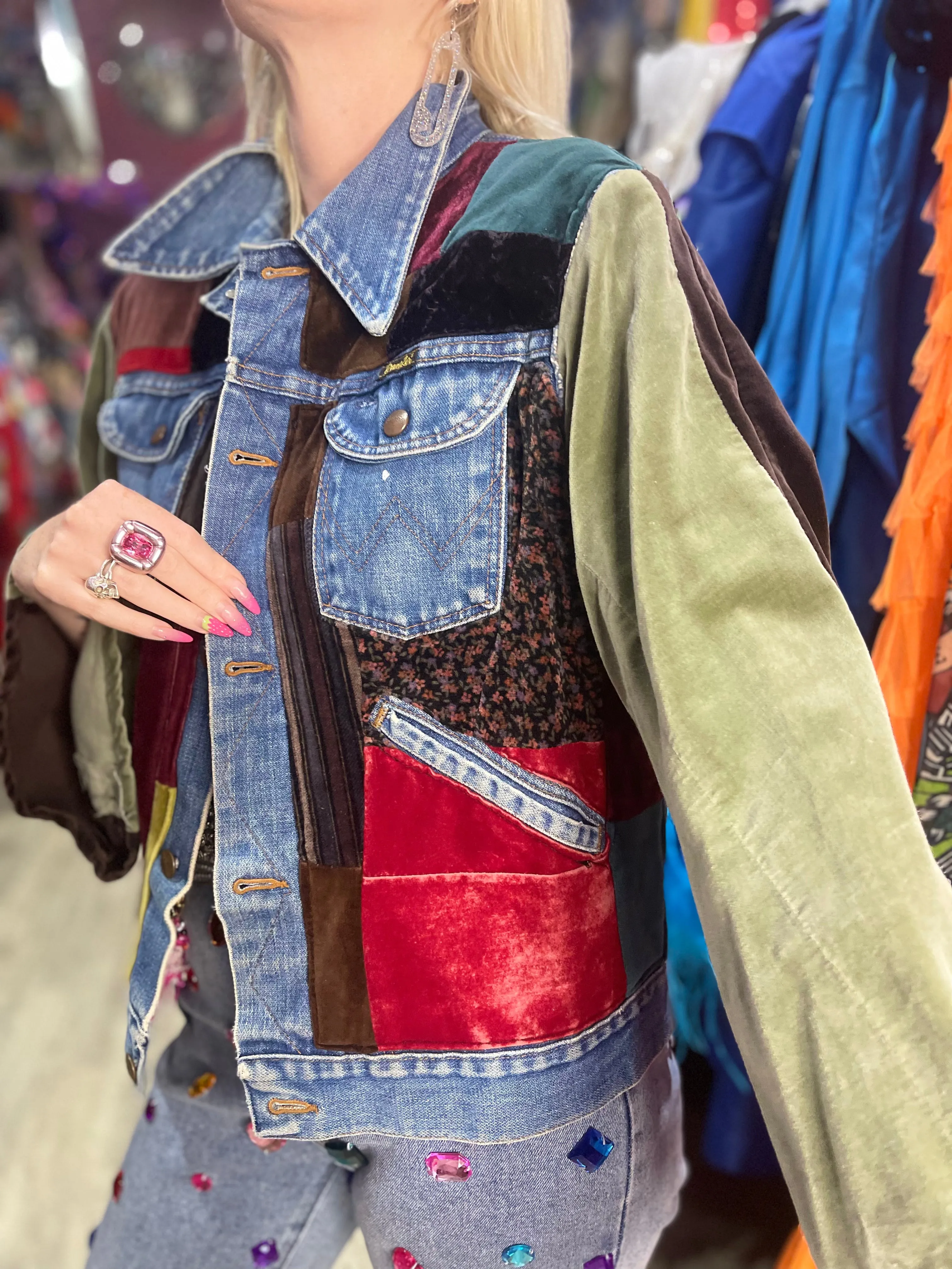 Vintage 90s Velvety Patches Jean Jacket