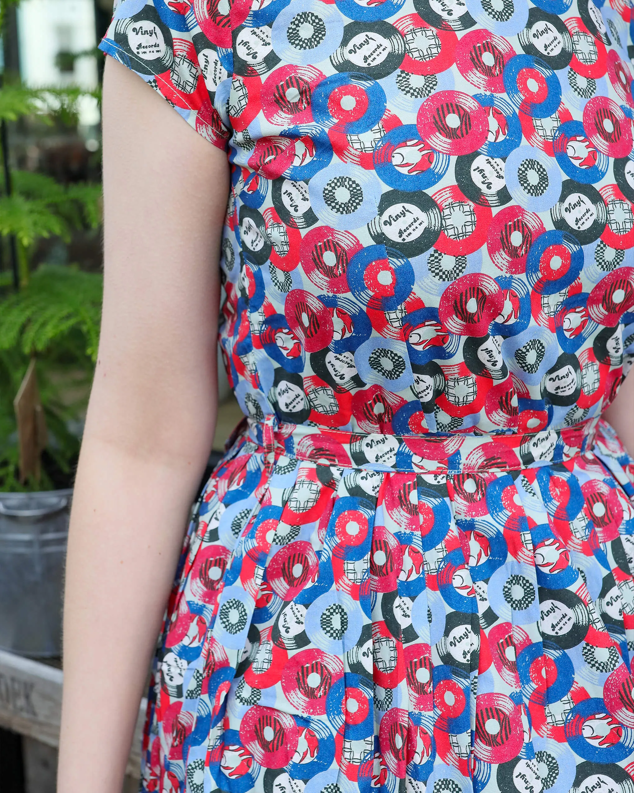 Vinyl Record Print Slate Grey Tea Party Dress