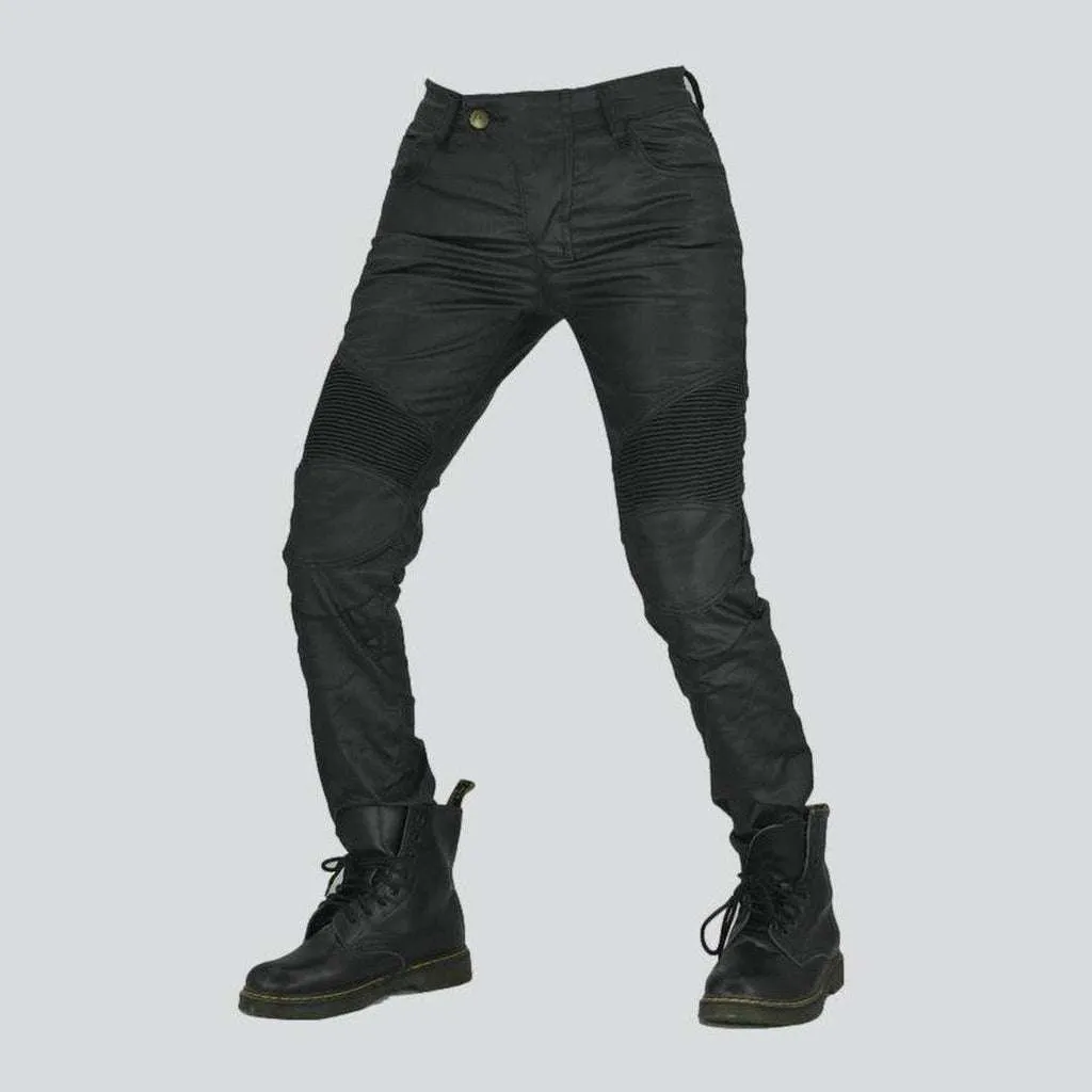 Waterproof coated men's biker jeans