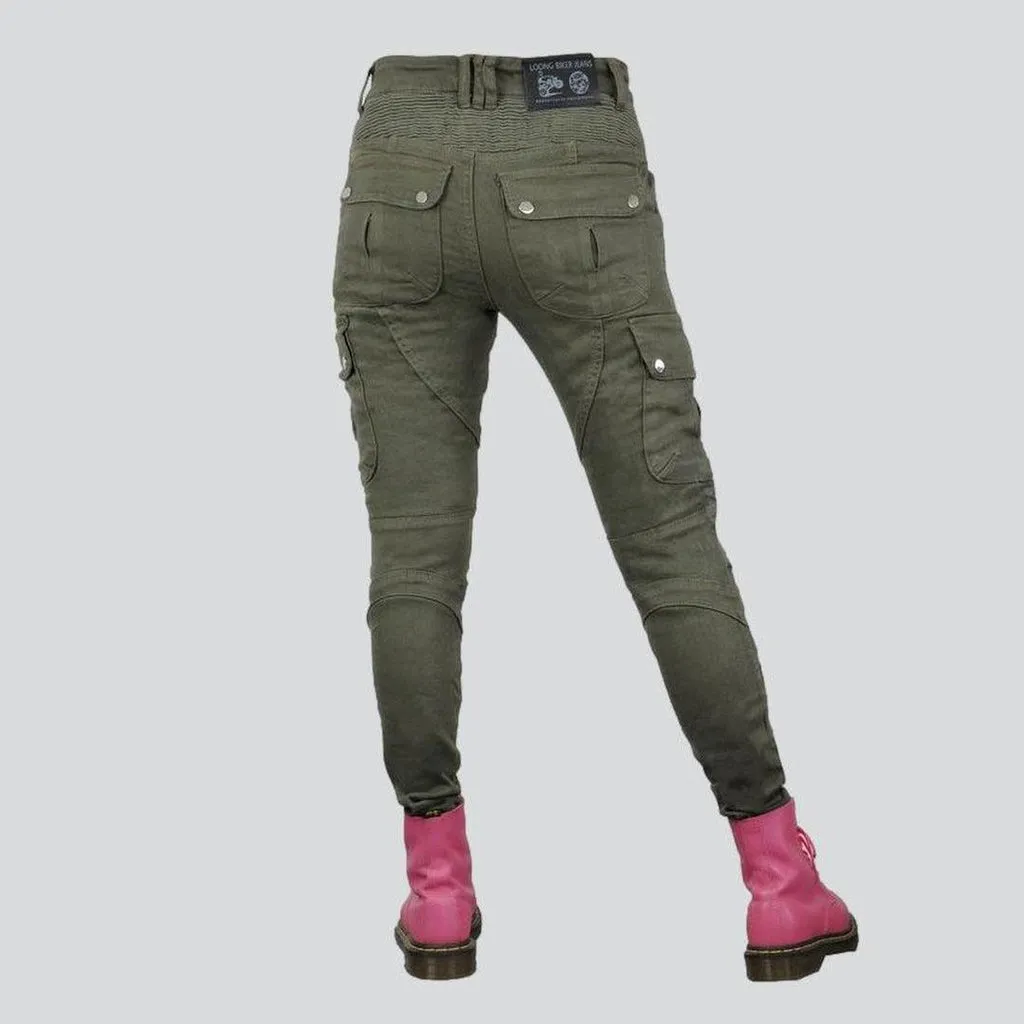 Wear resistant women's biker jeans