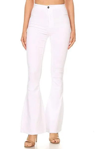 White High Waist Super Stretch Disco Bell Bottom Pants