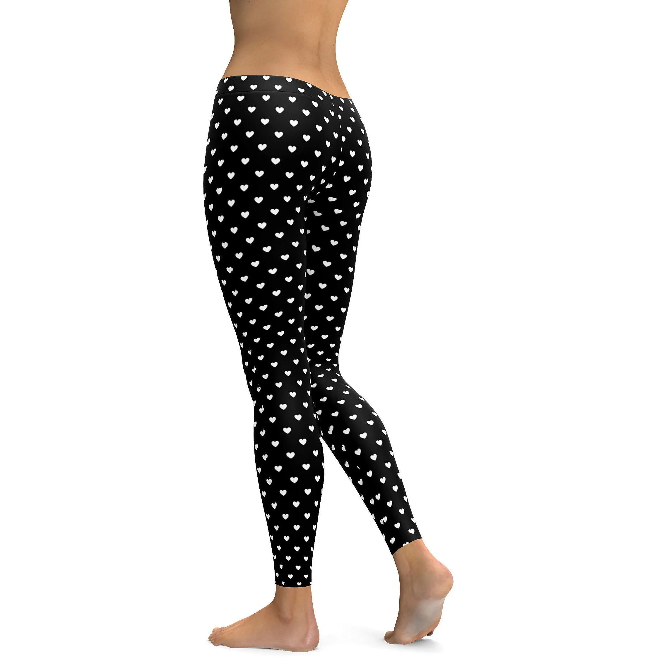 White Mini Hearts Black Leggings