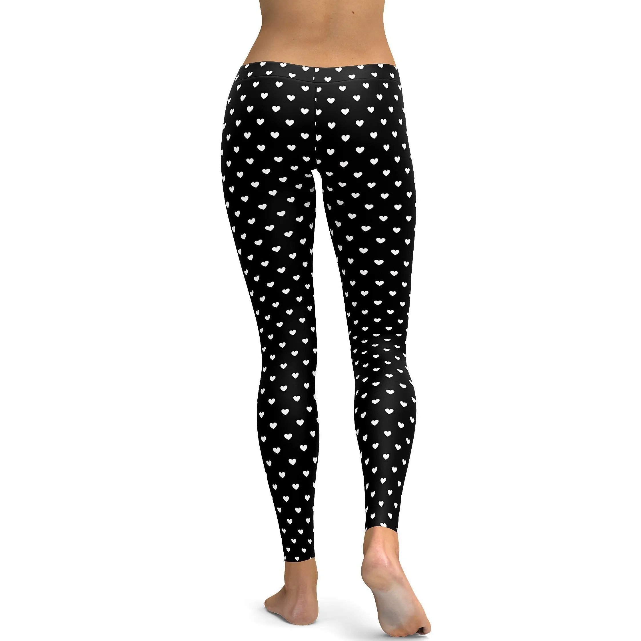 White Mini Hearts Black Leggings