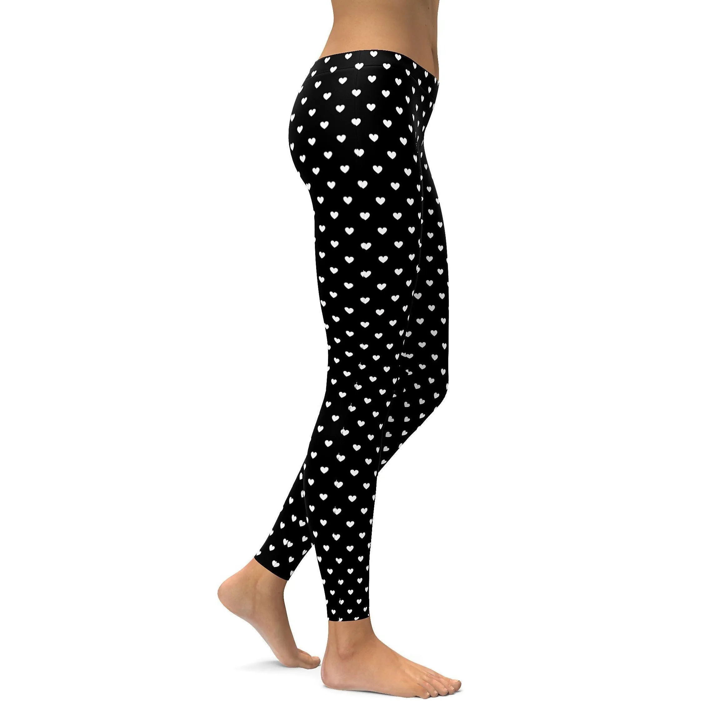 White Mini Hearts Black Leggings