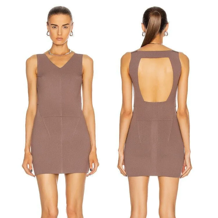 Winnal Backess & V-Neck Khaki Bandage Dress