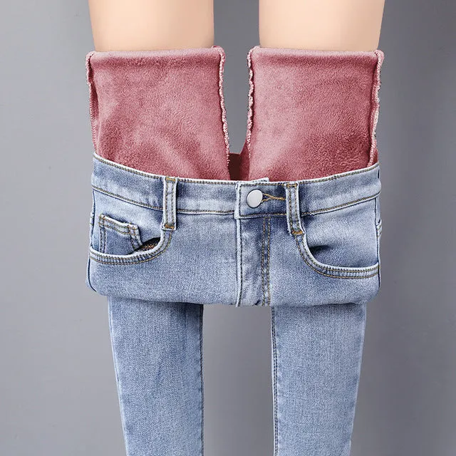 Winter Warm Jeans Woman 2020 High Waist Casual Velvet Ladies Trousers