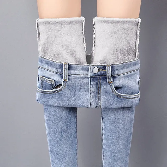 Winter Warm Jeans Woman 2020 High Waist Casual Velvet Ladies Trousers