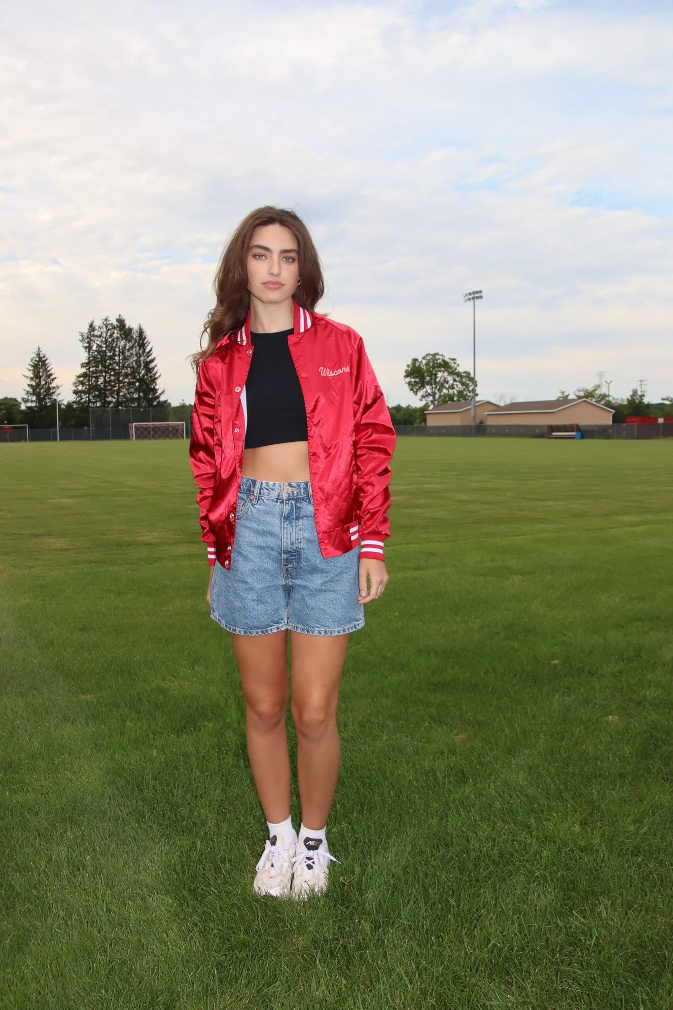 Wisconsin Chain Embroidered Satin Baseball Jacket