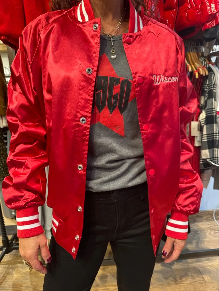 Wisconsin Chain Embroidered Satin Baseball Jacket