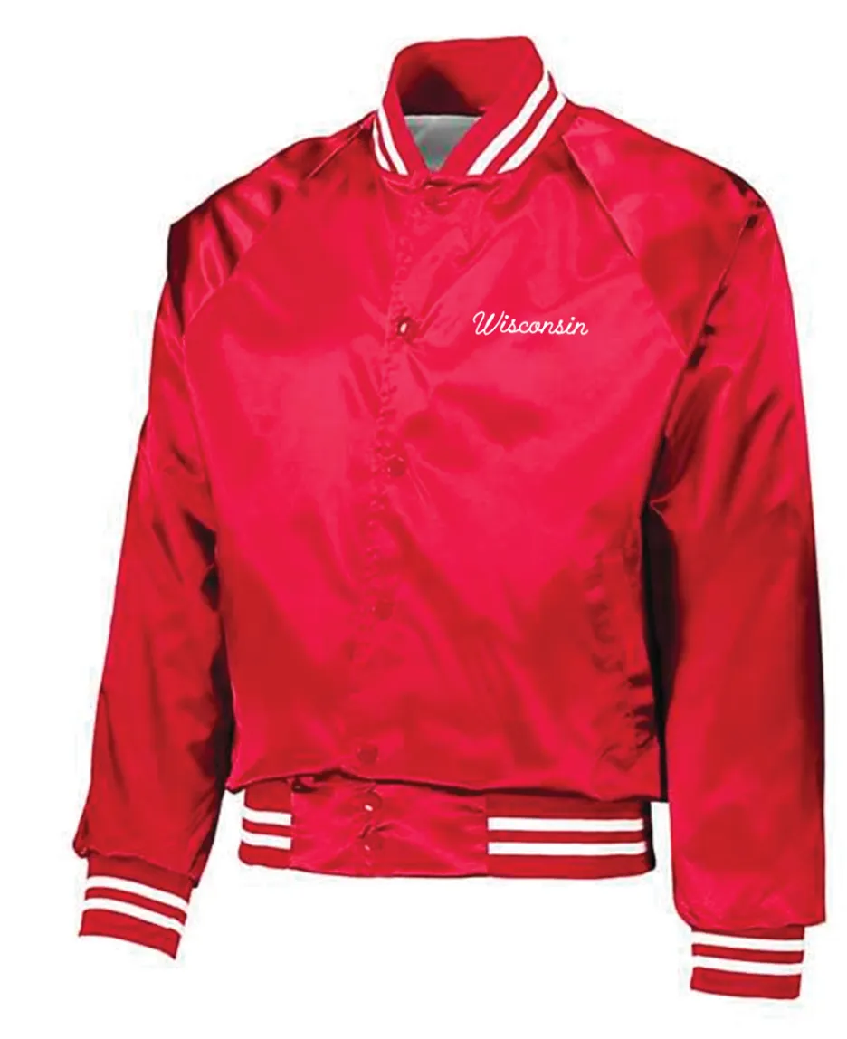 Wisconsin Chain Embroidered Satin Baseball Jacket