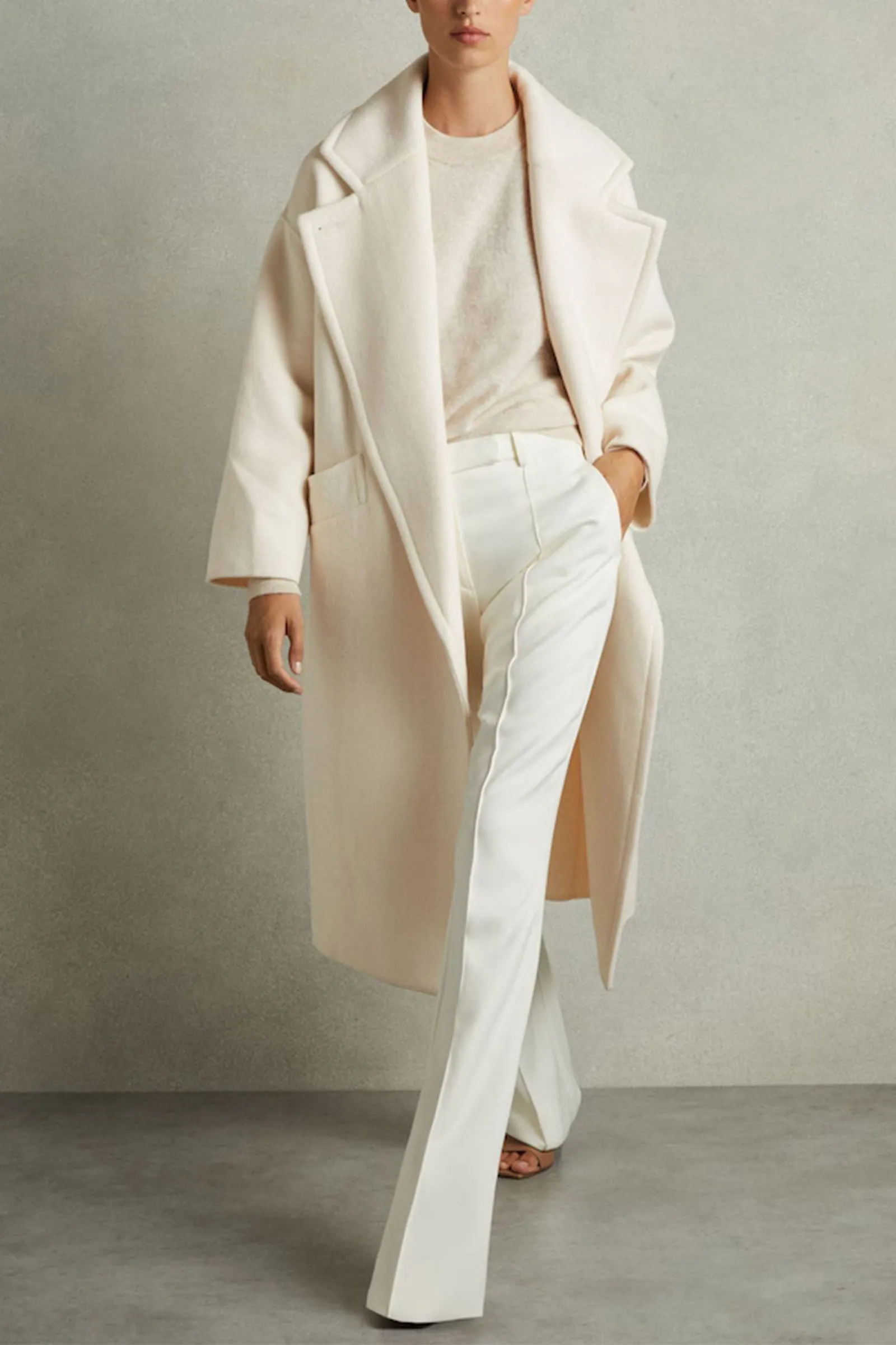 Wool-Blend Blindseam Coat in Cream