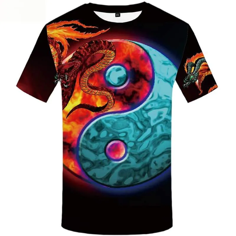 Yinyang T shirts Men Animal T shirts Funny Dragon Tshirt Anime Short Sleeve