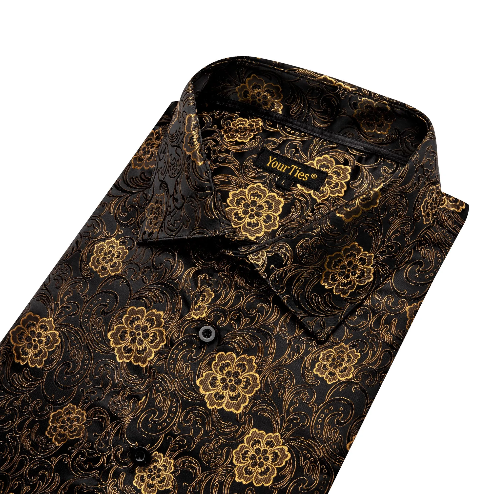 YourTies Gold Floral Shirt Black Golden Jacquard Men's Dinner Shirt