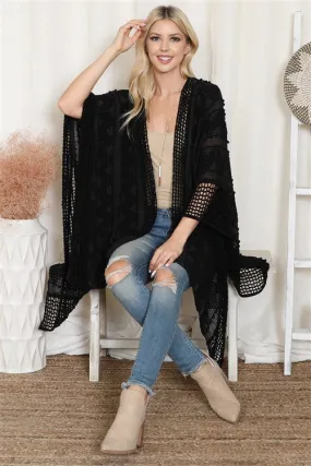 Zigzag Pompom Black Crochet Kimono